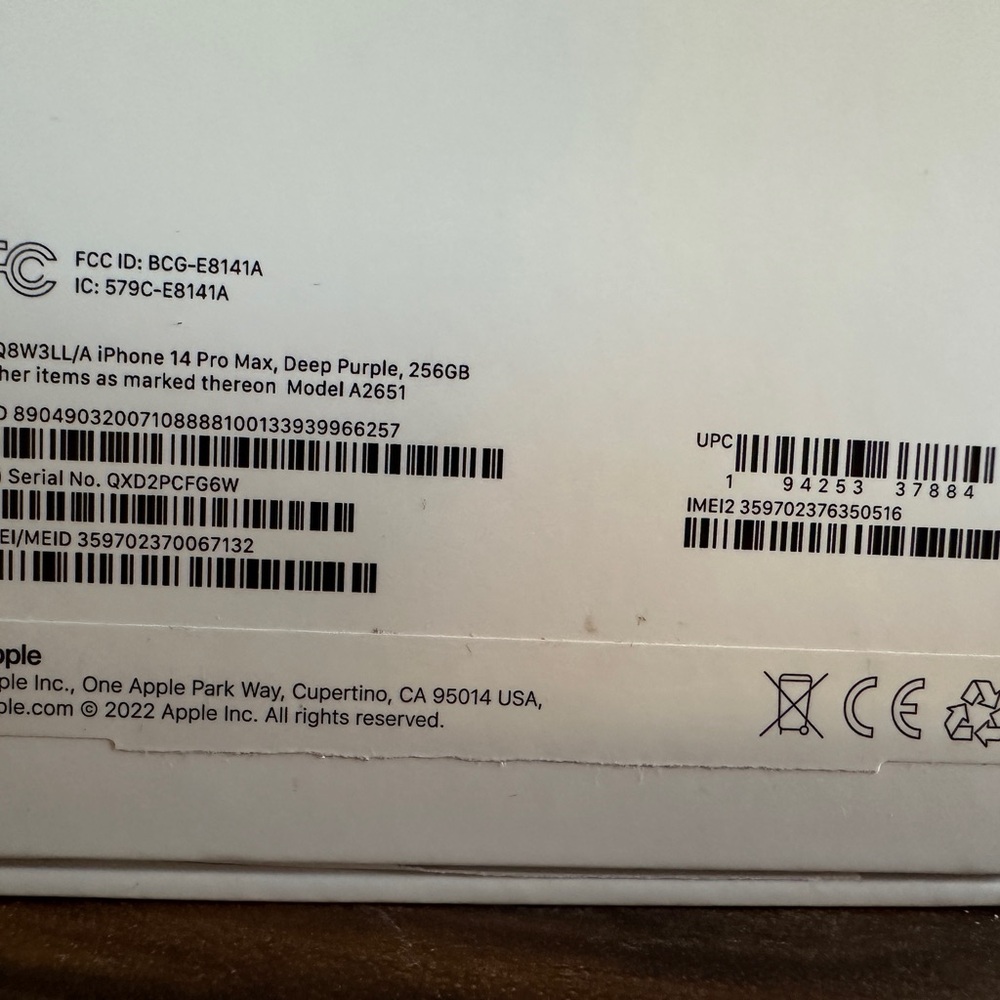 BOX ONLY for iPhone 14 Pro Max in Deep Purple 256Gb w/papers and sticker inside - Picture 3 of 6
